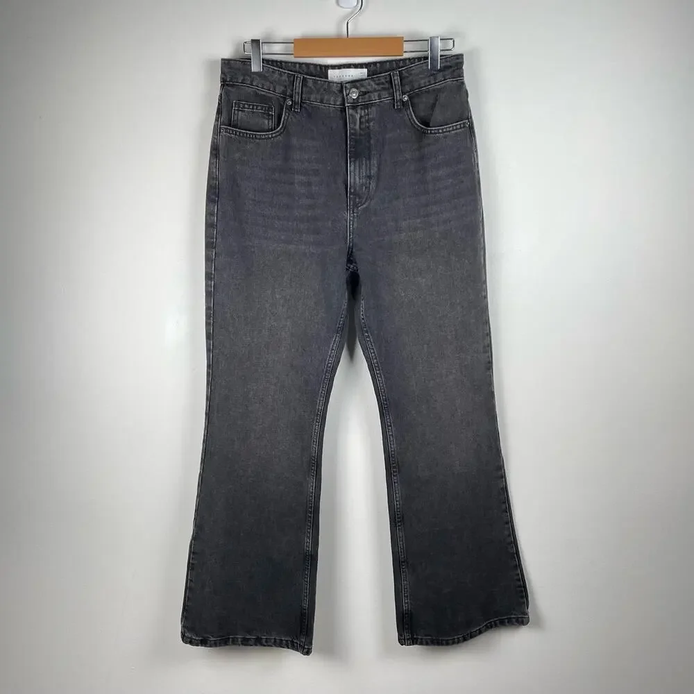 Topshop Jeans Womens 10 Black High Waist Wide Leg Kick Flare 32 waist Grunge y2k